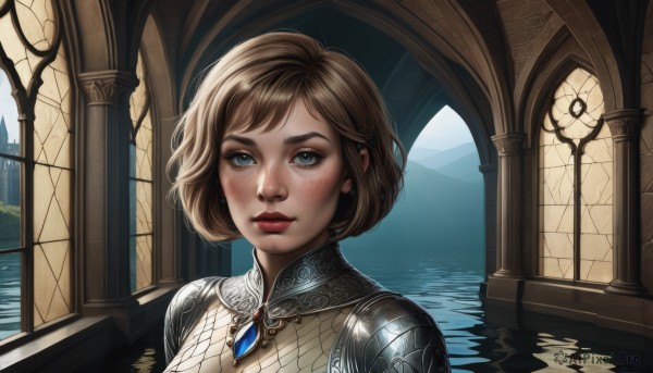 The timeless beauty of a female in a bold window