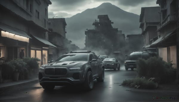 The charm of a motor vehicle in a scenic rainy outdoors
