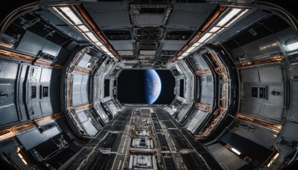 A spacecraft set against the backdrop of a serene scenery