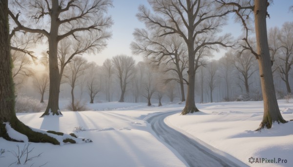 A unique view of a landscape in snowy day