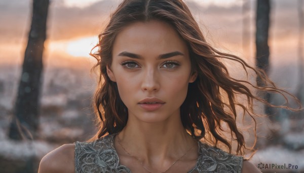 A female framed by the beauty of a calm sunset outdoors