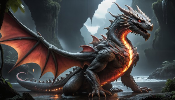 A monster portrayed in a inviting fiery outdoors