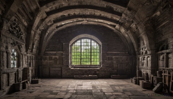 day,indoors,no humans,window,shadow,chair,sunlight,scenery,stairs,door,ruins,pillar,arch,table,plant,fantasy,tile floor,statue,church,column,stone floor