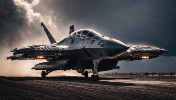 outdoors,sky,cloud,signature,military,no humans,cloudy sky,smoke,flying,science fiction,realistic,aircraft,military vehicle,airplane,vehicle focus,spacecraft,lights,jet,fighter jet,pilot