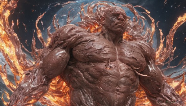 A male showcased in a bold fiery dynamic scene