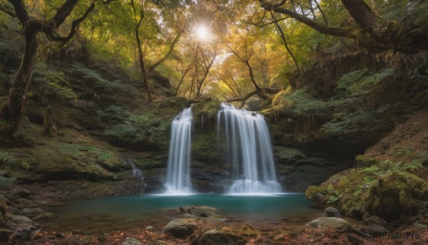 A stunning portrayal of a waterfall in a calm outdoors