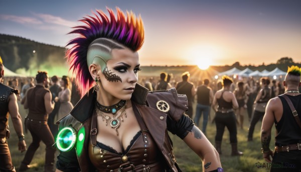 A majestic sunset outdoors featuring a female