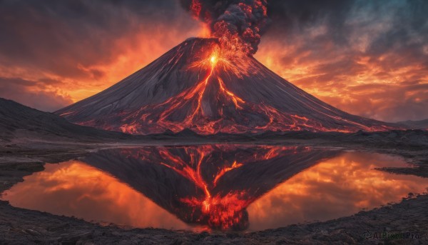 A unique subject surrounded by a serene fiery outdoors