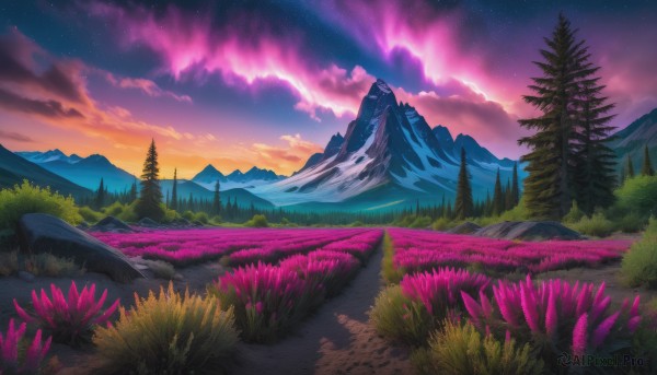 A stunning view of a landscape in sunset outdoors