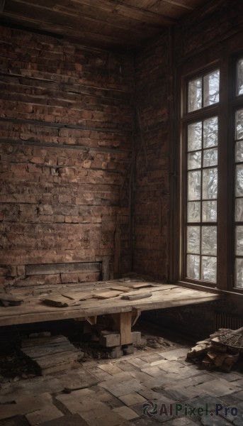 day,indoors,tree,no humans,window,table,sunlight,scenery,stairs,wall,ruins,brick wall,brick,shadow,snow,wooden floor,stone wall,brick floor