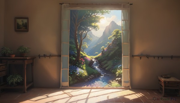 A waterfall amidst a vivid day