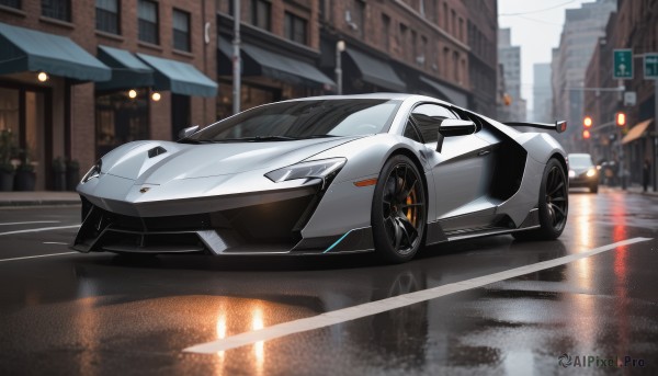 A charming rainy outdoors with a motor vehicle