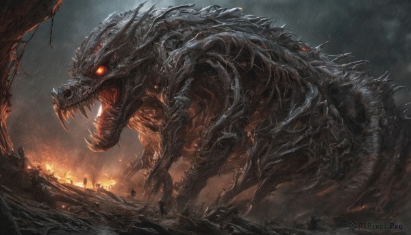 A inspiring view of a monster in rainy outdoors