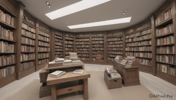 indoors,book,no humans,table,scenery,wooden floor,paper,bookshelf,shelf,book stack,library,ceiling,ceiling light,desk,voile