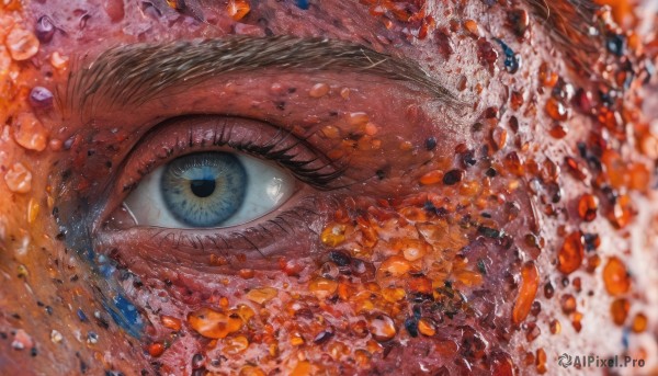 solo, looking at viewer, blue eyes, 1boy, blurry, eyelashes, traditional media, close-up, eye focus