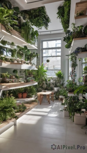 day,indoors,tree,no humans,window,shadow,chair,table,sunlight,plant,scenery,couch,stairs,potted plant,shade,shelf,flower pot,water,stool,ceiling light