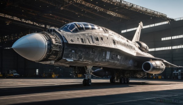 multiple boys,signature,military,no humans,building,scenery,flying,science fiction,realistic,aircraft,military vehicle,airplane,vehicle focus,spacecraft,jet,outdoors,sky,day,ground vehicle,fighter jet