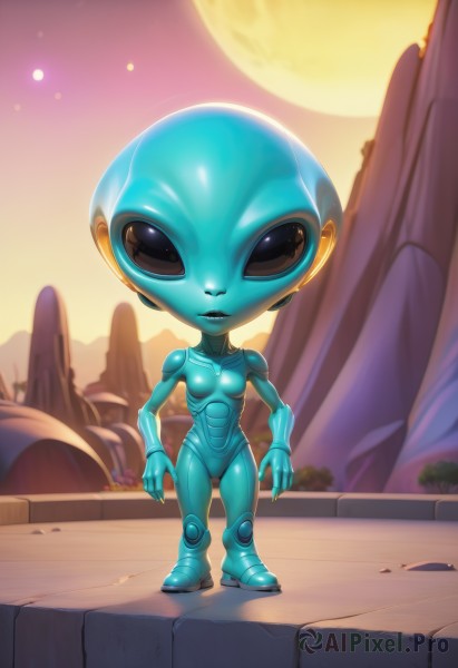 A alien in a picturesque sunset outdoors