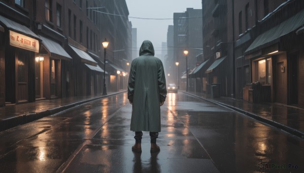 A peaceful rainy outdoors with a male