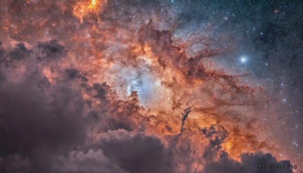 outdoors,sky,cloud,tree,no humans,night,star (sky),night sky,scenery,starry sky,fantasy,galaxy,milky way,cloudy sky