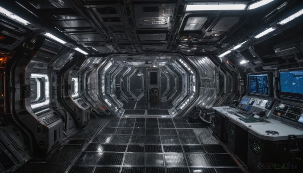 indoors,no humans,window,robot,scenery,science fiction,realistic,cable,space,monitor,spacecraft,cockpit,english text,mecha,machinery,planet,lights,screen