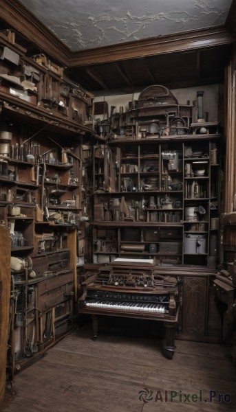 cloud,indoors,cup,no humans,window,chair,table,bottle,instrument,scenery,alcohol,wooden floor,stairs,stool,shelf,bar (place),sky,tree,architecture,piano,cabinet