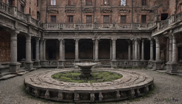 outdoors,day,water,no humans,window,building,scenery,stairs,fantasy,road,architecture,bridge,pillar,arch,column,watermark,grass,ruins