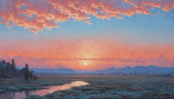 A landscape amidst a calm sunset outdoors