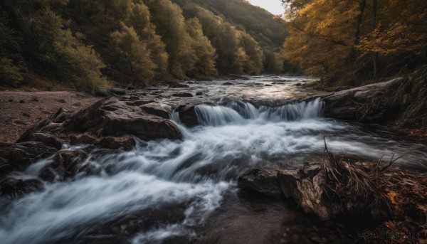 A waterfall captured in a enchanting fiery outdoors