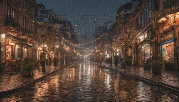 The serene presence of a street in a peaceful rainy outdoors