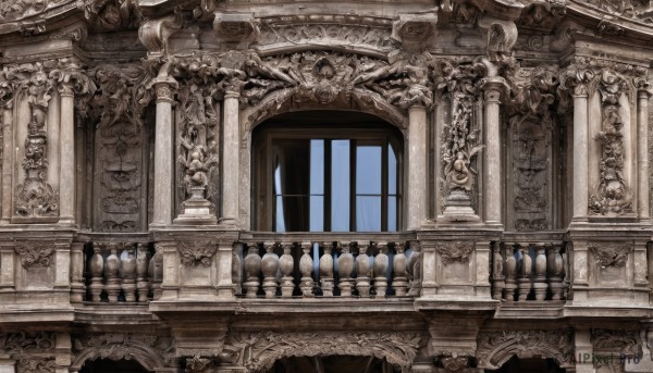 sky,indoors,no humans,window,bottle,scenery,stairs,door,architecture,pillar,arch,chandelier,column,traditional media