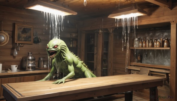 A tranquil view of a monster in wooden floor
