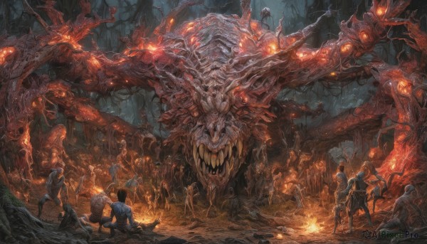 A monster in a picturesque fiery outdoors