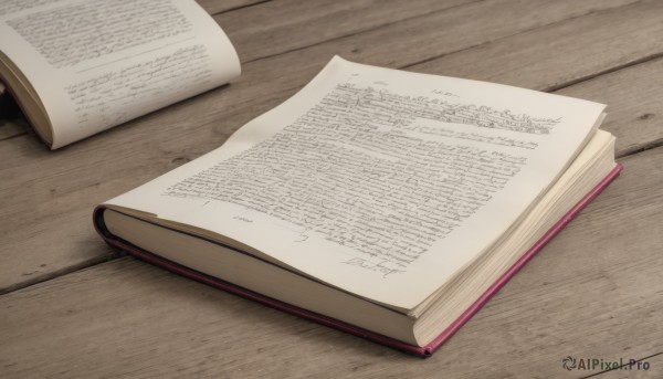 english text,book,no humans,shadow,table,wooden floor,paper,open book,still life,wooden table,indoors