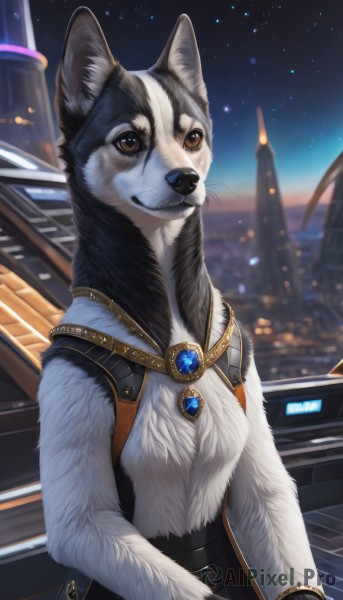 A dog caught in a vivid outdoors