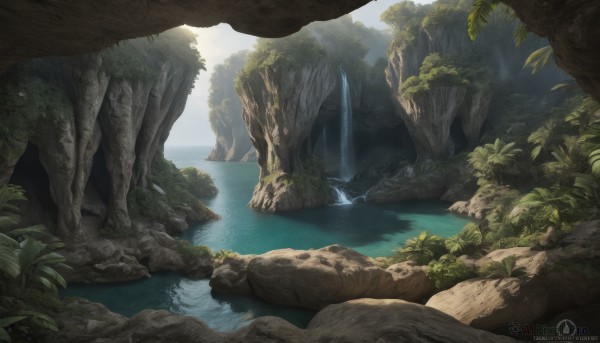 A waterfall amidst a vivid day
