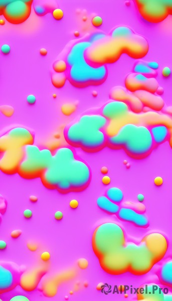 solo,food,blurry,pokemon (creature),no humans,from above,candy,colorful,candy wrapper,cloud,watermark,pink background,floating,purple background,multicolored background,abstract