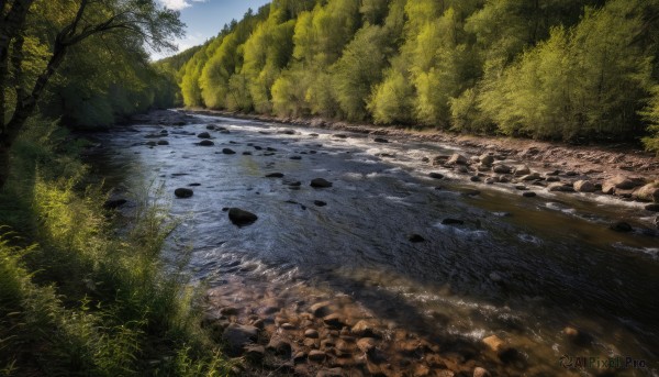 outdoors,sky,day,cloud,water,tree,blue sky,no humans,sunlight,grass,nature,scenery,forest,reflection,rock,river,landscape,lake,stream,ocean,cloudy sky,shore