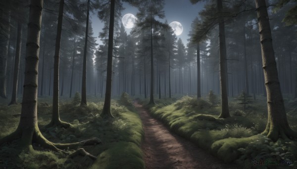 outdoors,sky,tree,no humans,night,moon,grass,plant,nature,night sky,scenery,full moon,forest,rock,bush,moonlight,path,star (sky),starry sky