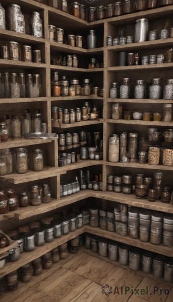 indoors,cup,no humans,bottle,scenery,alcohol,wooden floor,stool,shelf,jar,bar (place),counter,plate,shop,still life