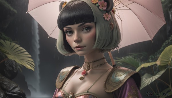 A enchanting rainy outdoors highlighting a female