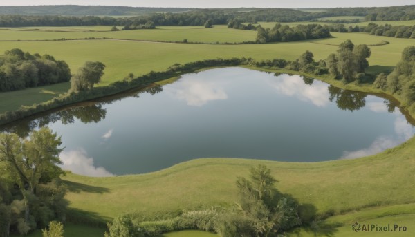 outdoors,sky,day,cloud,water,tree,blue sky,no humans,grass,nature,scenery,forest,reflection,mountain,road,river,landscape,lake,hill,field,reflective water