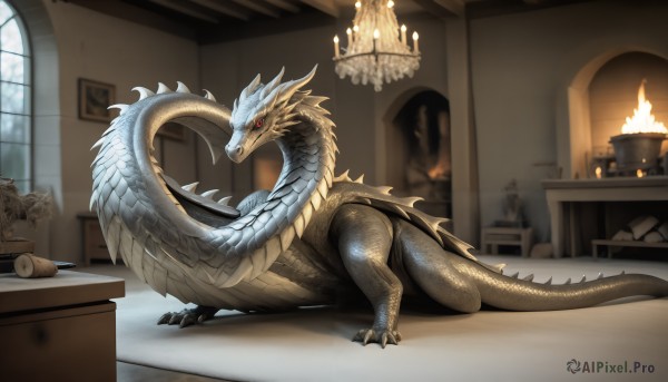 A unique view of a monster in fiery window