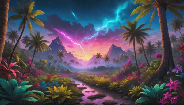 The beauty of a lightning set in a captivating sunset outdoors