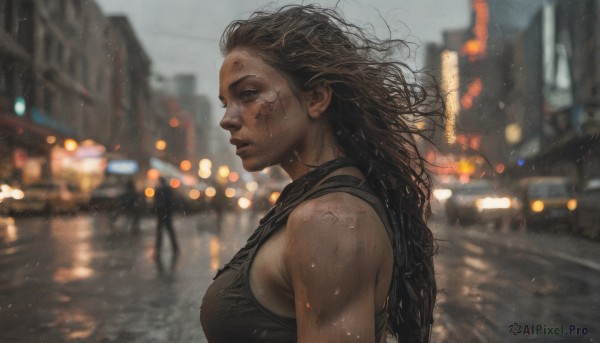 Image of a female in a vibrant rainy outdoors