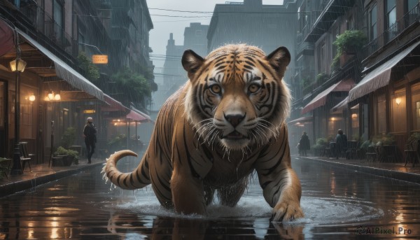 A glimpse of a tiger in a picturesque rainy outdoors