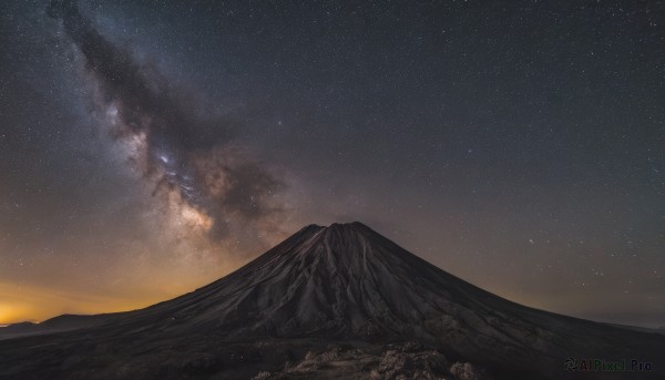 outdoors, sky, no humans, night, star (sky), night sky, scenery, starry sky, mountain, milky way