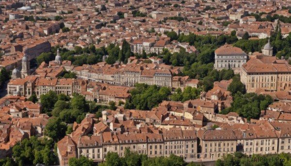 outdoors,tree,no humans,window,from above,building,nature,scenery,forest,city,cityscape,house,river,wall,bridge,castle,town