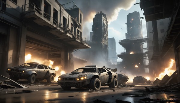 A motor vehicle set against the backdrop of a serene fiery day