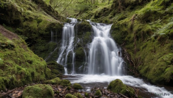 A graceful waterfall captured in day